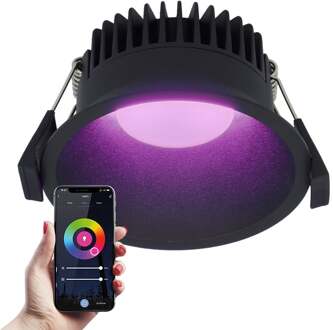 Finn Smart LED inbouwspot - 10 Watt - Plafondspot - RGBWW - WiFi + Bluetooth - 630 Lumen - Binnen & buiten - Verzonken spot - Amazon Alexa + Google Assist - Zwart
