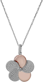 'Fioni' Dames 925 Sterling Zilveren Set: Ketting + Oorbellen + Ring - Zilver/Roze SET-7452 Zilver en roségoud - R 1/2