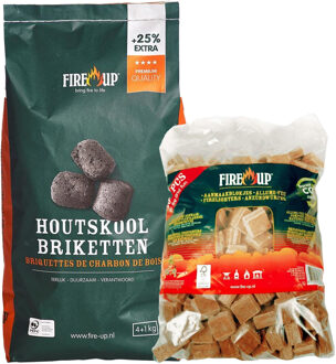 Fire-Up BBQ starterspakket - houtskool briketten 10 kilo - barbecue aanmaakblokjes 192x