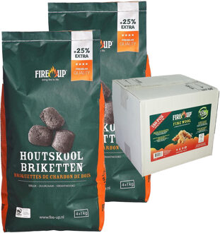 Fire-Up BBQ starterspakket - houtskool briketten 15 kilo - barbecue aanmaak houtwolkrullen 150x