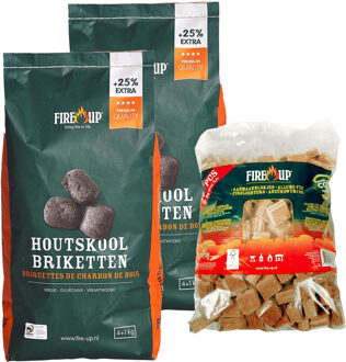 Fire-Up BBQ starterspakket - houtskool briketten 15 kilo - barbecue aanmaakblokjes 192x