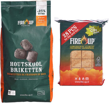 Fire-Up BBQ starterspakket - houtskool briketten 5 kilo - barbecue aanmaakblokjes 28x