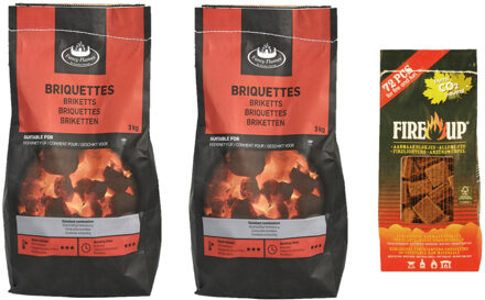 Fire-Up BBQ starterspakket - houtskool briketten 6 kilo - barbecue aanmaakblokjes 72x - Briketten