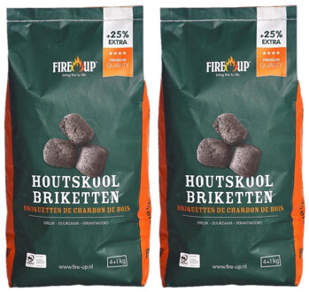 Fire-Up houtskool briketten - 2x zak met 5 kilo - BBQ/Barbeque artikelen - Briketten