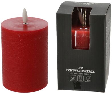 Firenze Home LED kaars - rood - D7,5 x H10 cm -met timer - LED kaarsen