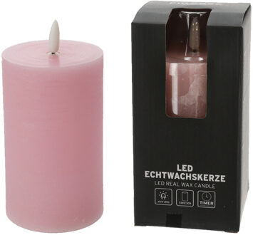 Firenze Home LED kaars/stompkaars - lichtroze - D7,5 x H12,5 cm - LED kaarsen