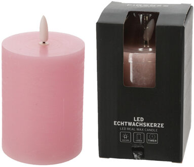 Firenze LED kaars/stompkaars - lichtroze - D7,5 x H10 cm - flikkerend licht