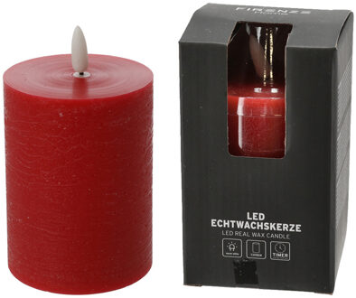 Firenze LED kaars/stompkaars - rood - D7,5 x H10 cm - flikkerend licht