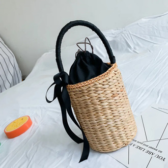 FIRMRANCH 2020 handmade bohemian woven bag silk scarf bucket straw bag seaside vacation all-match handbag handbag