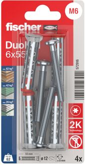 Fischer Plug Voor Holle Wand Duohm Metaal En Nylon - Diam. 6x55mm - 4 Stuks