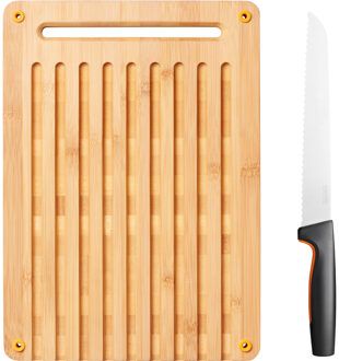 Fiskars Functional Form Set bamboe broodsnijplank en mes Snijplank