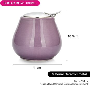 Fissman 600Ml Medium Temperatuur Kleur Glazuur Suikerpot Met Roestvrij Stalen Deksel paars