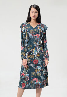 Fit-and-flare bloem-print midi-jurk Veelkleurig