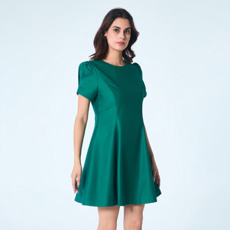 Fit-and-flare satijnen korte jurk met ronde hals Groen - XL
