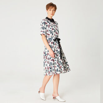 Fit-en-flare bladeren Printjurk met brede riem Veelkleurig