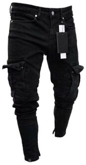 Fit S-3XL Biker Potlood Cargo Jeans Pocket Broek Slim Jean Size Mannen Vernietigd Verzwakte Denim Skinny Plus Zwart Xxl