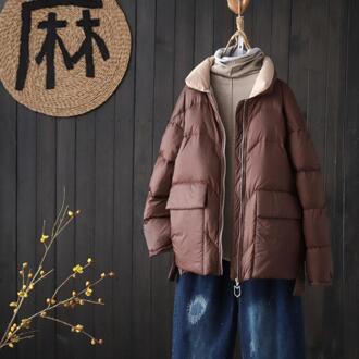 Fitaylor Winter Vrouwen Stand Kraag Korte Down Jas 90% Witte Eendendons Ultra Licht Parka Losse Rits Winddicht Uitloper bruin / M