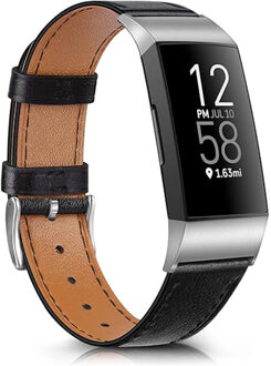Fitbit Charge 4 Leren Bandje Zwart L