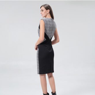 Fitcocktailjurk met geometrische print en trui garnering Grijs - XS