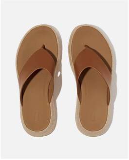 FitFlop Dames F-Mode Espadrille Leer Flatform T/Post Sandalen Beige - EU 40.5 / UK 7