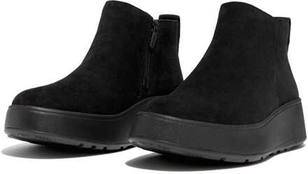 FitFlop Dames Fit Flop F-Mode Suede Flatform Enkellaars met rits in zwart