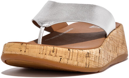 FitFlop F-mode leather/cork flatform toe-post sandals Zilver - 36
