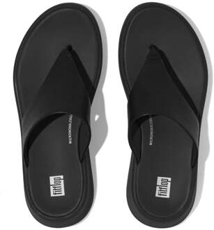 FitFlop F-mode Lederen Flatform Dames Tussenruimte Sandalen Helemaal Zwart - EU 40.5 / UK 7