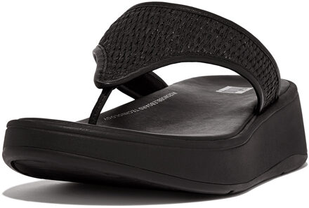 FitFlop F-mode woven-raffia flatform toe-post sandals Zwart - 36
