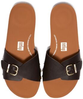 FitFlop Iqushion adjustable buckle leather slides Bruin - EU 40.5 / UK 7
