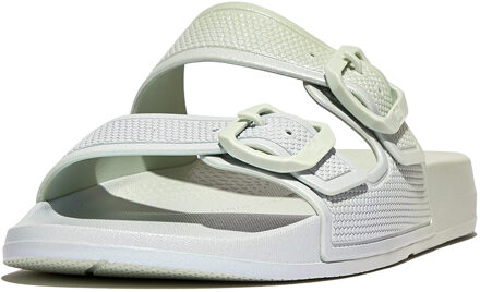 FitFlop Iqushion iridescent two-bar buckle slides Groen - 38