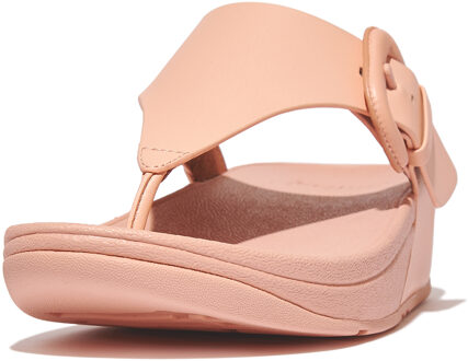 FitFlop Lulu covered-buckle raw-edge leather toe-thongs Roze - 38