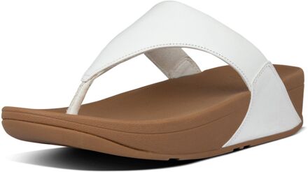 FitFlop Lulu Leather Toe post Teenslippers Dames wit - bruin - 38