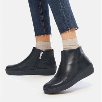 FitFlop Sumi Dames Leren Enkellaarzen Volledig Zwart