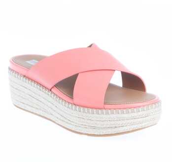 FitFlop Women's Fit Flop Eloise Espadrille Wedge Cross Slide Sandalen in Coral Koraal