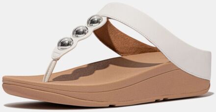 FitFlop Women's Fit Flop Fino Mirror-Dome Leather Toe-Post Sandals in White Wit - EU 38 / UK 5