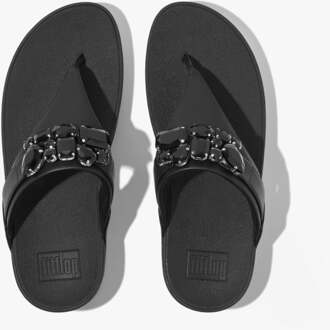 FitFlop Women's Fit Flop Lulu Bejewelled Trim Toe-Post Sandals in Black - maat Zwart