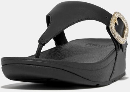 FitFlop Women's Fit Flop Lulu Crystal-Buckle Leather Sandals in Black Zwart - EU 39/ UK 6