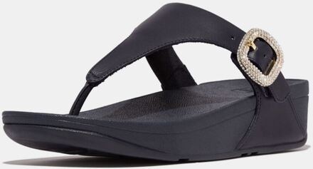 FitFlop Women's Fit Flop Lulu Crystal-Buckle Leather Toe-Post Sandals in Navy - EU 39/ UK 6