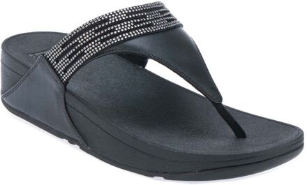 FitFlop Women's Fit Flop Lulu Lasercrystal Leather Toe-Post Sandals in Black Zwart - EU 37 / UK 4