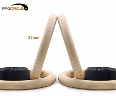 Fitness 100% Hout Gymnastiek Ringen 28 Mm/32 Mm Houten Gym Ringen Met Verbeterde Flexibele Gespen & Duurzaam Verstelbare bandjes Procircle logo 28mm