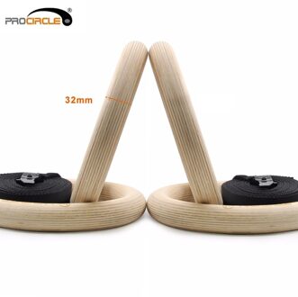Fitness 100% Hout Gymnastiek Ringen 28 Mm/32 Mm Houten Gym Ringen Met Verbeterde Flexibele Gespen & Duurzaam Verstelbare bandjes Procircle logo 32mm