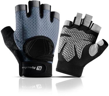 Fitness Handschoenen Gym Antislip Training Bodybuliding Handschoenen Ademend Anti Slip Fietsen Training Wandelen Half Vinger Handschoenen grijs / L