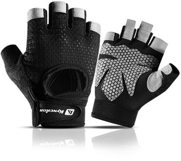 Fitness Handschoenen Gym Antislip Training Bodybuliding Handschoenen Ademend Anti Slip Fietsen Training Wandelen Half Vinger Handschoenen zwart / L