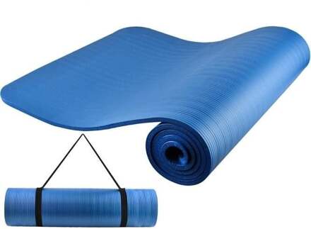 Fitness mat - Pilates - Blauw- 10 mm - met draagriem