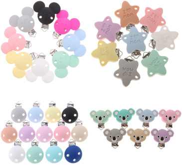 Fkisbox 2pcs Mouse Pacifier Clip Silicone Bead Baby Teether & Plastic Teething Accessories Nipple Clasps Toy DIY Round Koala