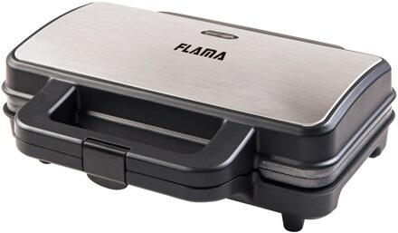 Flama Sandwichera Inox 4970FL, 900W, Vaste Grill Platen, Non-stick Coating, geborsteld Roestvrij Staal, 2 Holtes