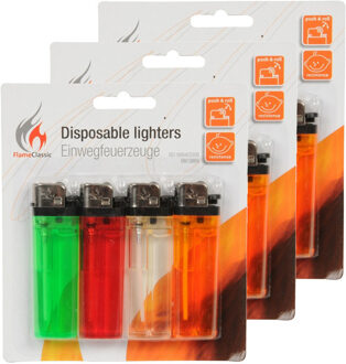 Flame Classics Aanstekers - 12x stuks - gekleurd - 8 cm