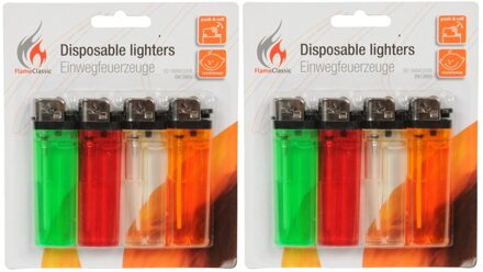 Flame Classics Aanstekers - 8x stuks - gekleurd - 8 cm