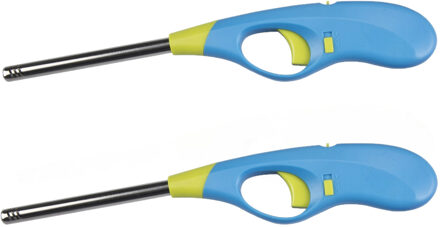 Flame Classics BBQ/keuken aanstekers - 2 stuks - lange steel - 26 cm - blauw