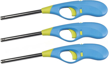 Flame Classics BBQ/keuken aanstekers - 3 stuks - lange steel - 26 cm - blauw